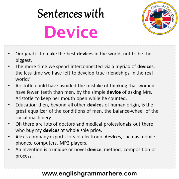 Sentences with Device, Device in a Sentence in English, Sentences For Device