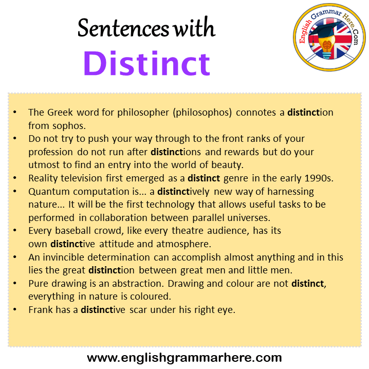 Sentences with Distinct, Distinct in a Sentence in English, Sentences For Distinct