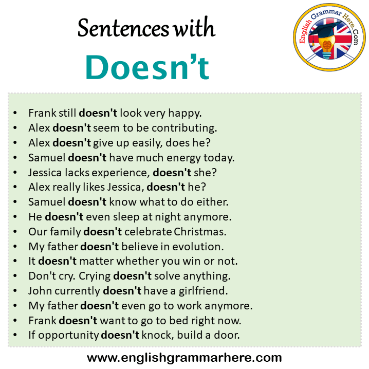 Sentences with Doesn’t, Doesn’t in a Sentence in English, Sentences For Doesn’t