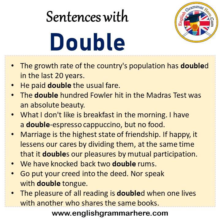 Sentences with Double, Double in a Sentence in English, Sentences For Double