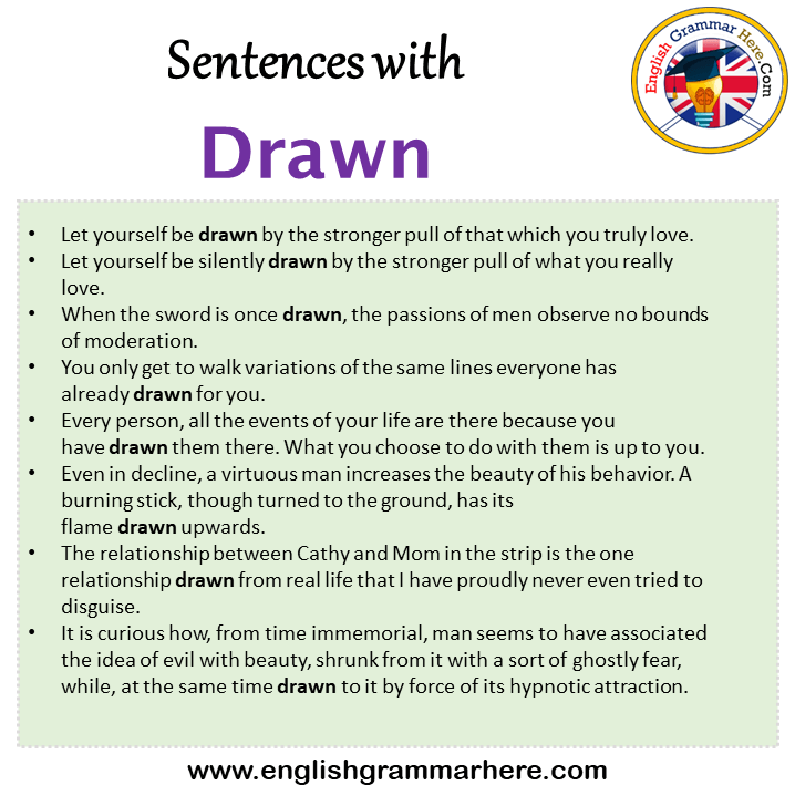 Sentences with Drawn, Drawn in a Sentence in English, Sentences For Drawn