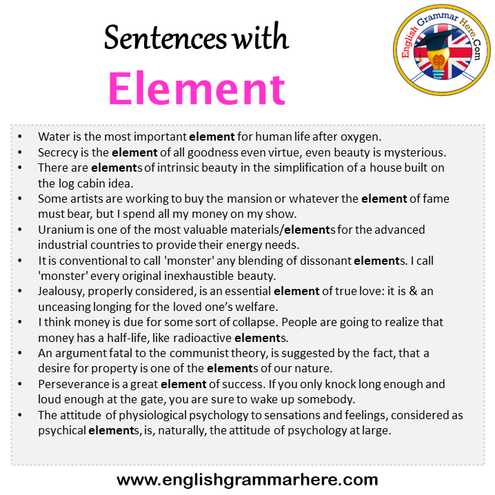 Sentences with Element, Element in a Sentence in English, Sentences For Element