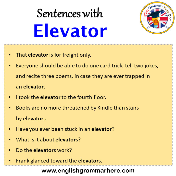 Sentences with Elevator, Elevator in a Sentence in English, Sentences For Elevator