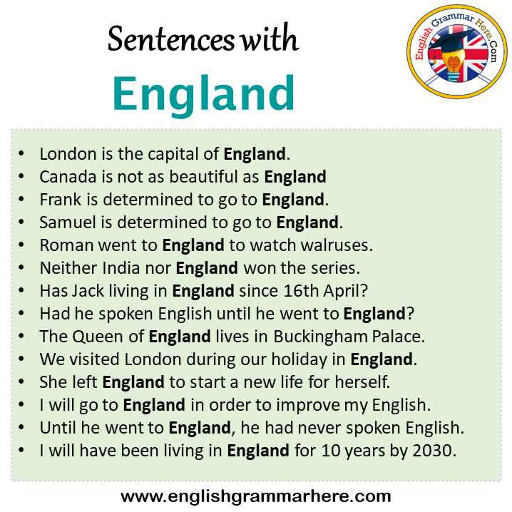 Sentences with England, England in a Sentence in English, Sentences For England