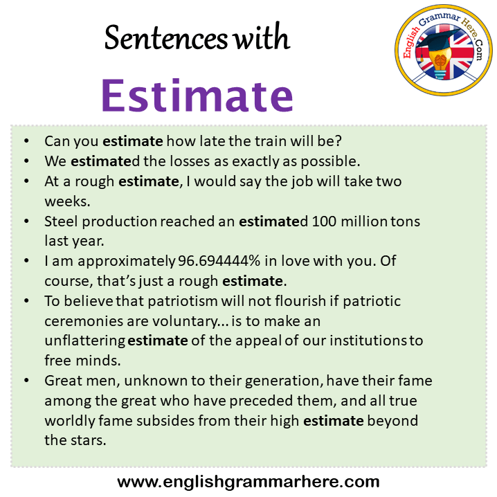 Sentences with Estimate, Estimate in a Sentence in English, Sentences For Estimate