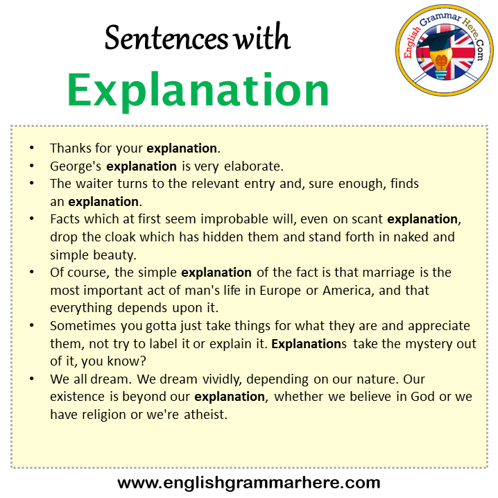 Sentences with Explanation, Explanation in a Sentence in English, Sentences For Explanation