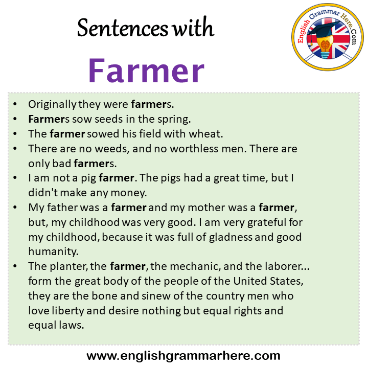 Sentences with Farmer, Farmer in a Sentence in English, Sentences For Farmer