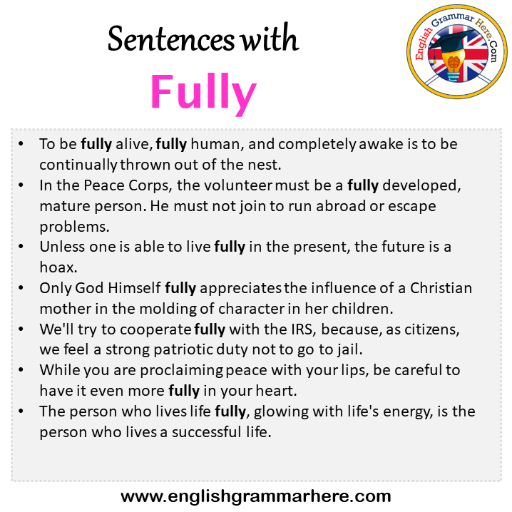 Sentences with Fully, Fully in a Sentence in English, Sentences For Fully