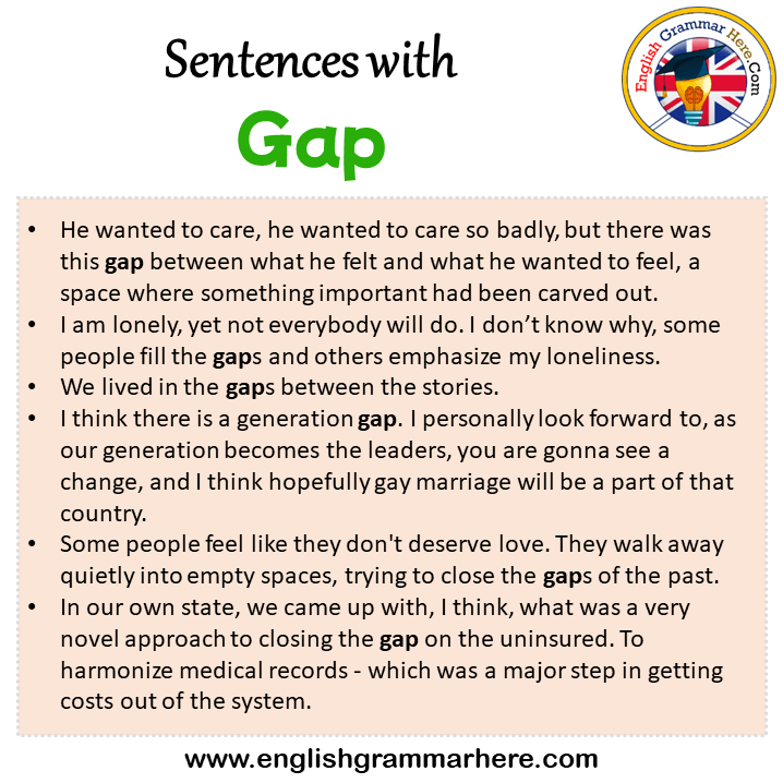 Sentences with Gap, Gap in a Sentence in English, Sentences For Gap