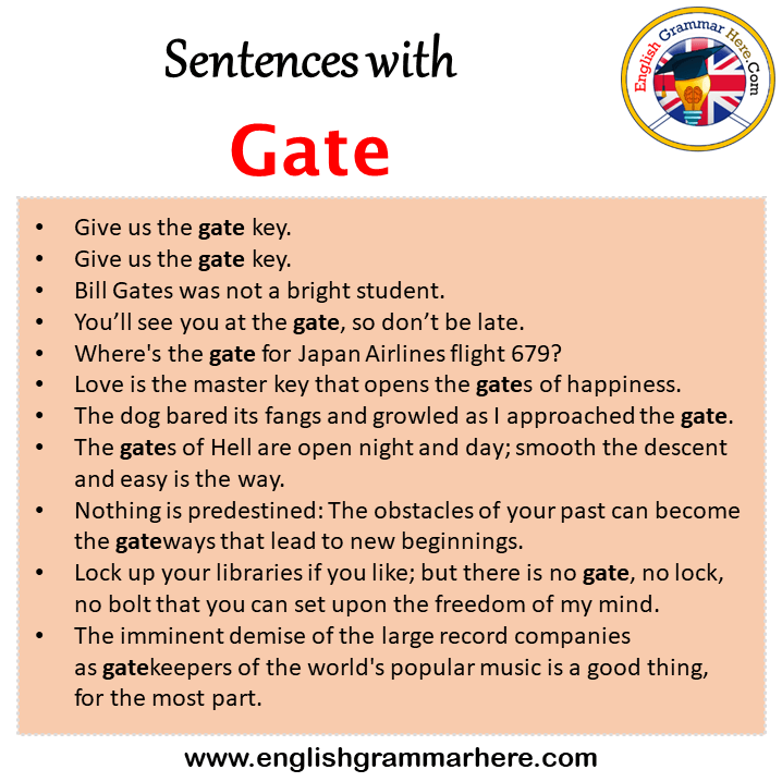 Sentences with Gate, Gate in a Sentence in English, Sentences For Gate