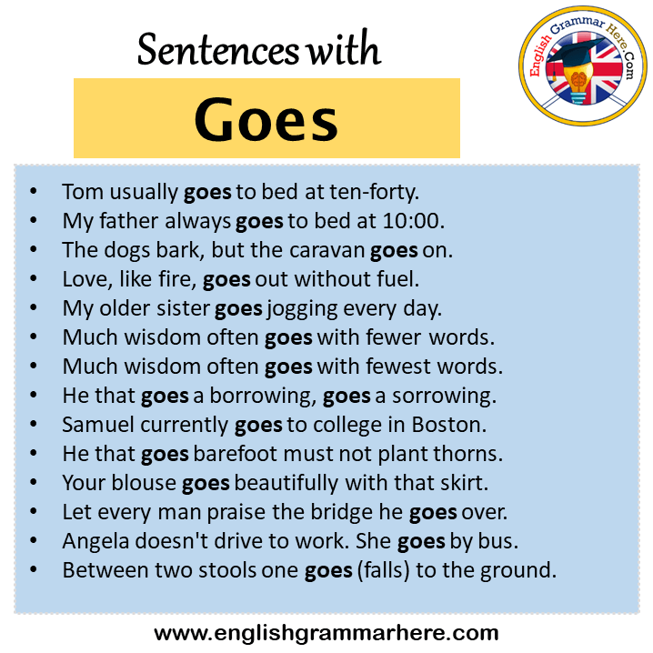 Sentences with Goes, Goes in a Sentence in English, Sentences For Goes