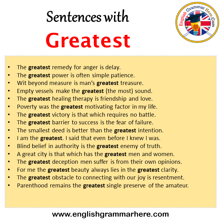 Sentences with Greatest, Greatest in a Sentence in English, Sentences For Greatest