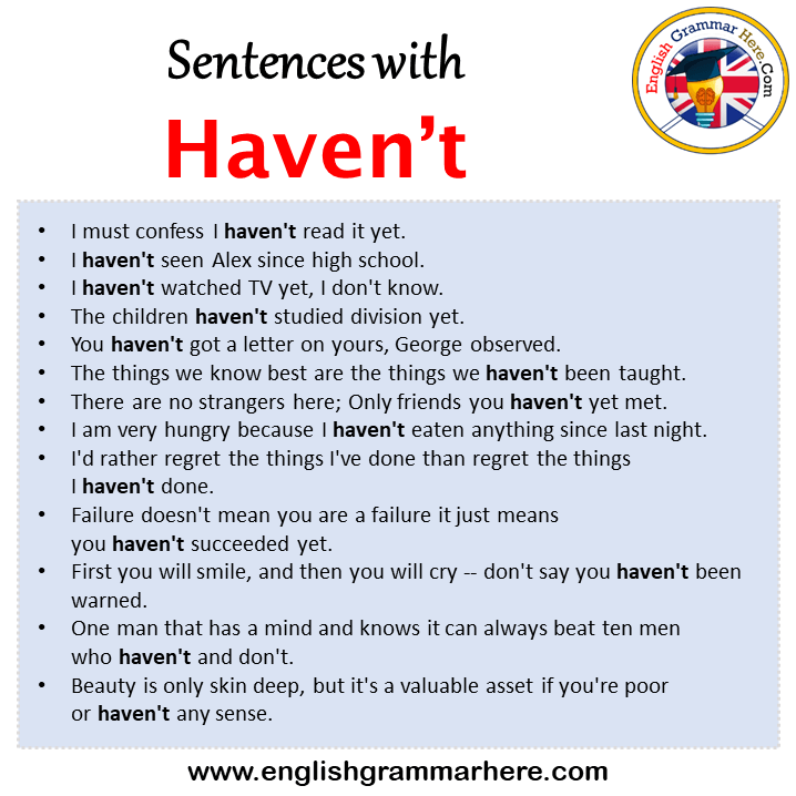 Sentences with Haven’t, Haven’t in a Sentence in English, Sentences For Haven’t