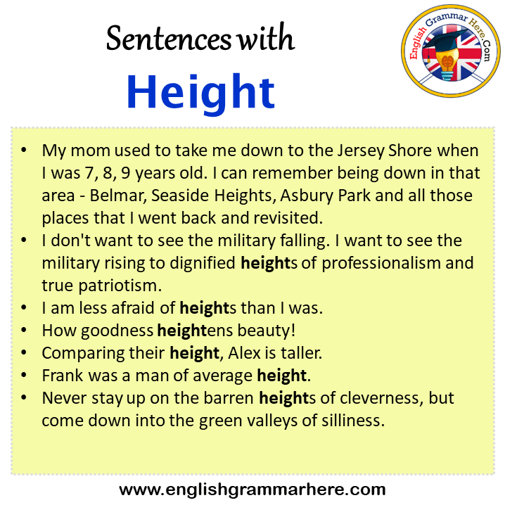 Sentences with Height, Height in a Sentence in English, Sentences For Height