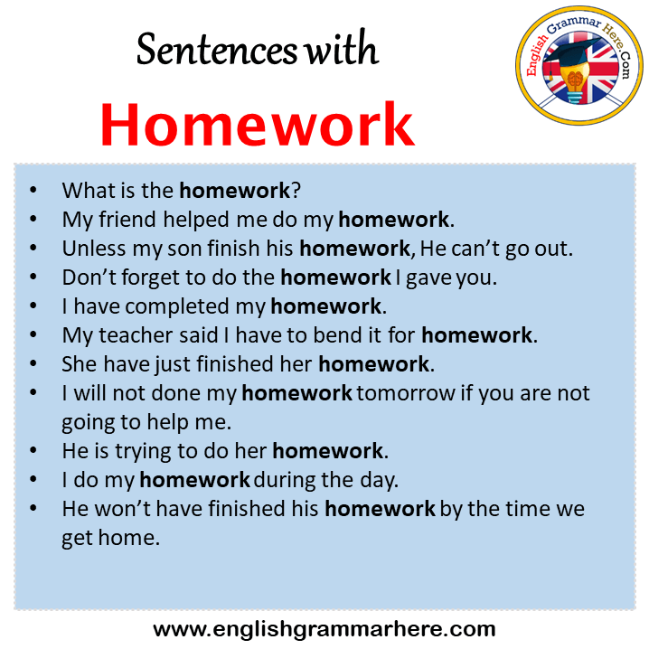 Sentences with Homework, Homework in a Sentence in English, Sentences For Homework