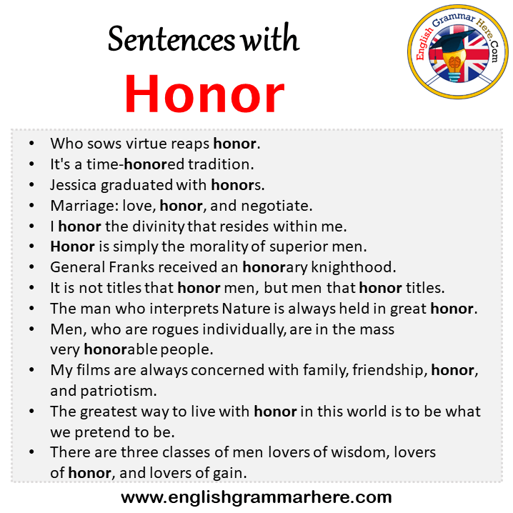 Sentences with Honor, Honor in a Sentence in English, Sentences For Honor