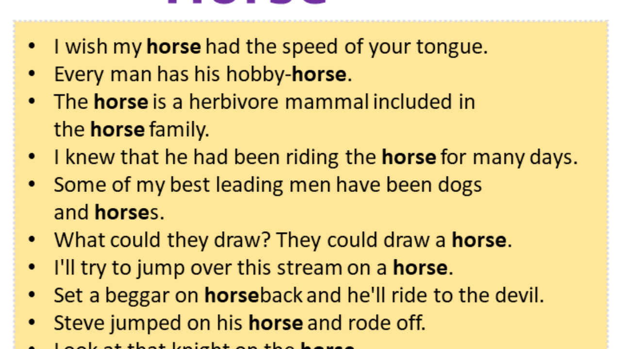 Sentences with Horse, Horse in a Sentence in English, Sentences For Horse -  English Grammar Here
