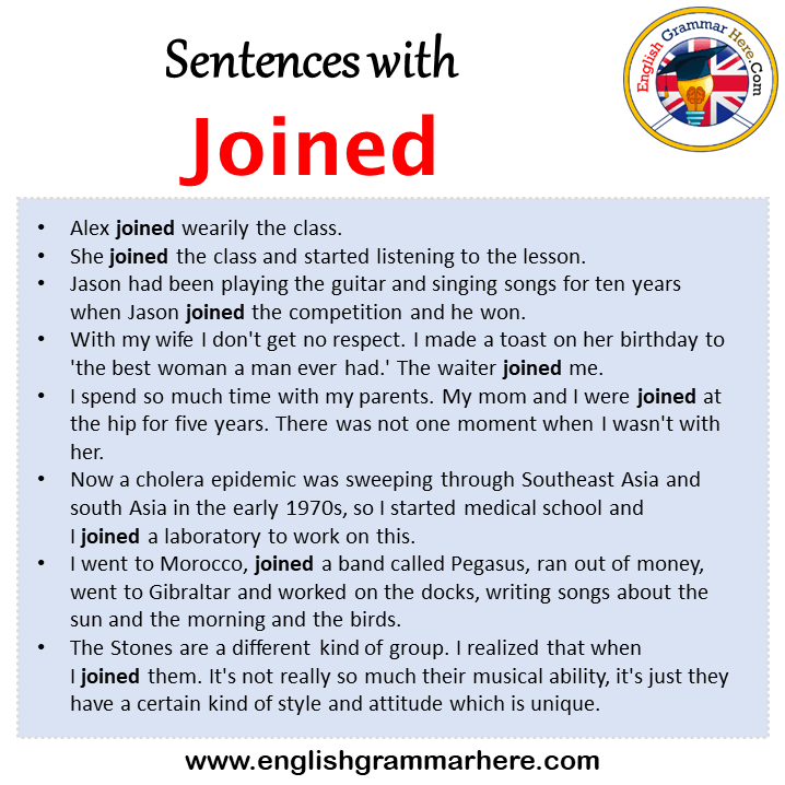 Sentences with Joined, Joined in a Sentence in English, Sentences For Joined