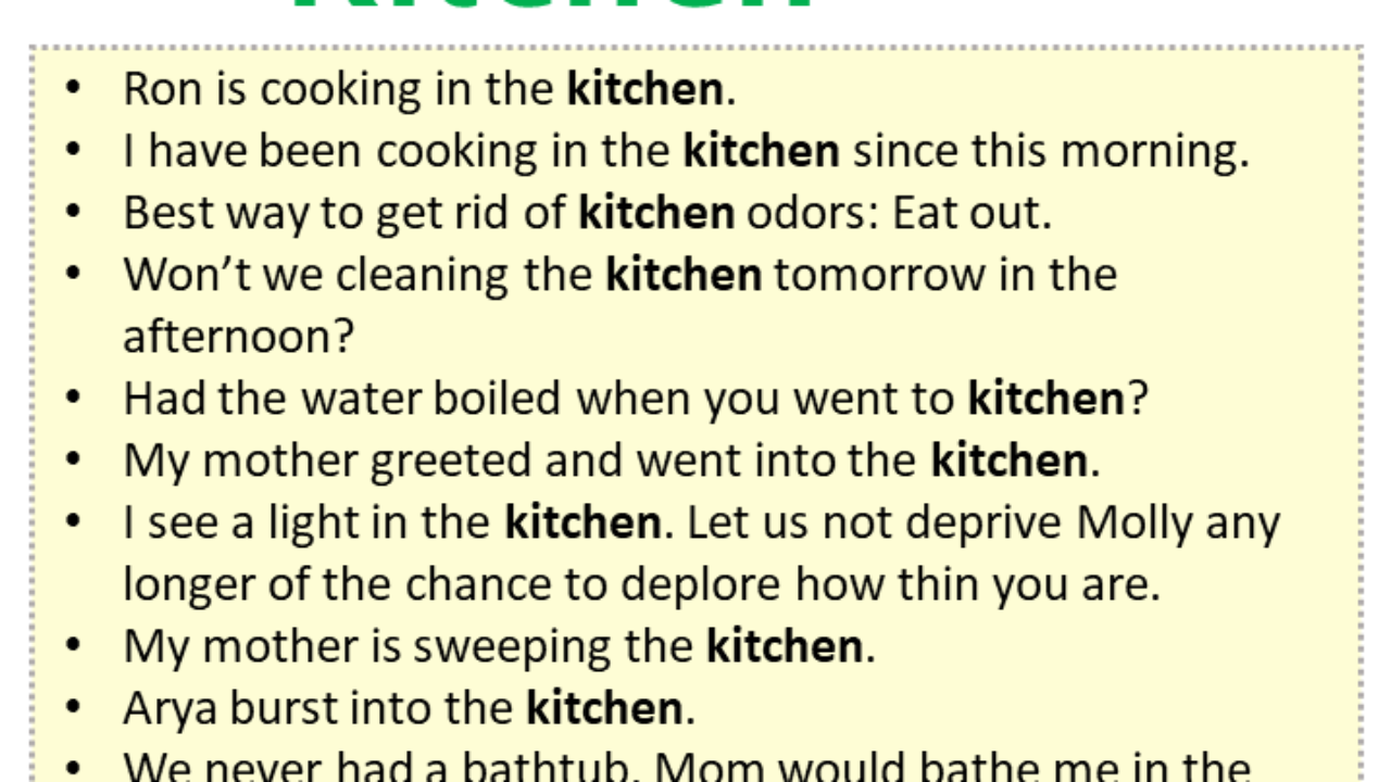 Sentences with Kitchen, Kitchen in a Sentence in English, Sentences For  Kitchen - English Grammar Here