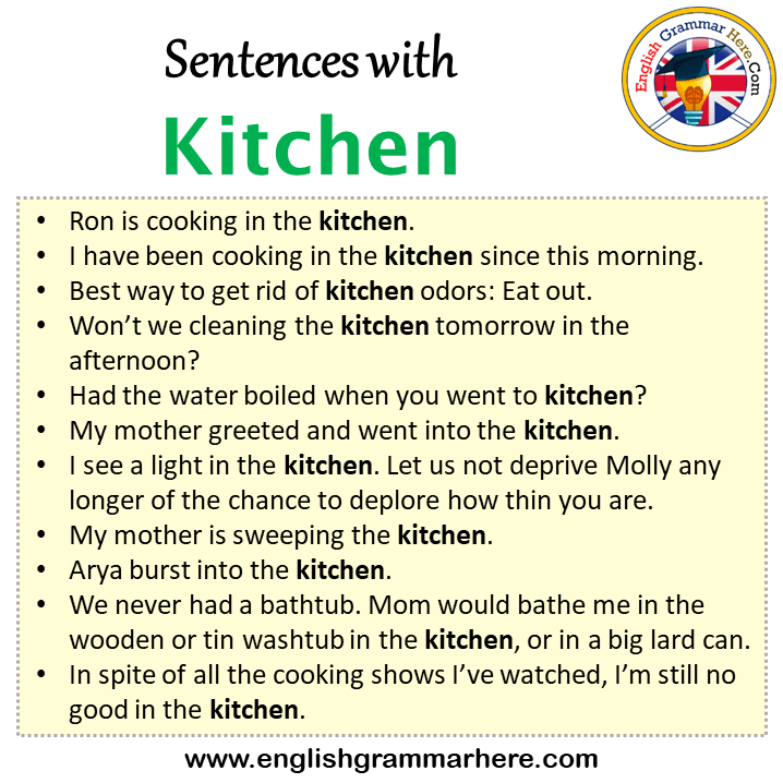 Sentences with Kitchen, Kitchen in a Sentence in English, Sentences For Kitchen