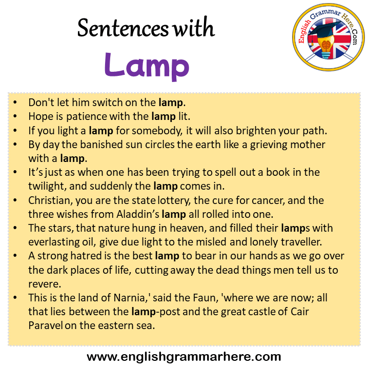 Sentences with Lamp, Lamp in a Sentence in English, Sentences For Lamp