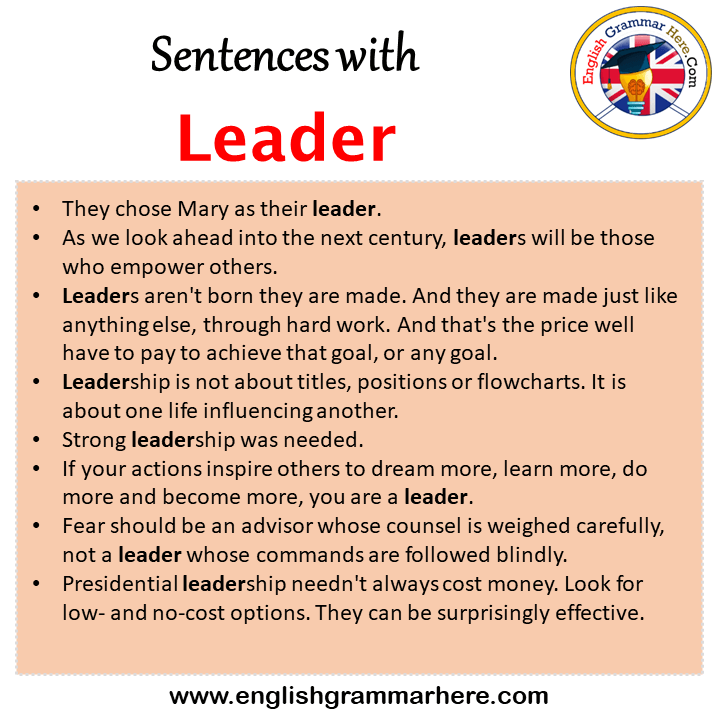 Sentences with Leader, Leader in a Sentence in English, Sentences For Leader