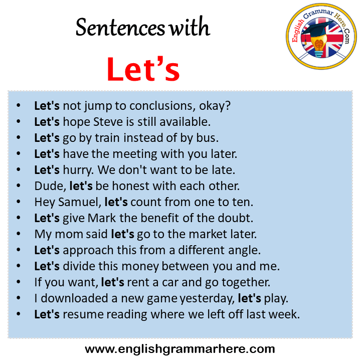 Sentences with Let’s, Let’s in a Sentence in English, Sentences For Let’s