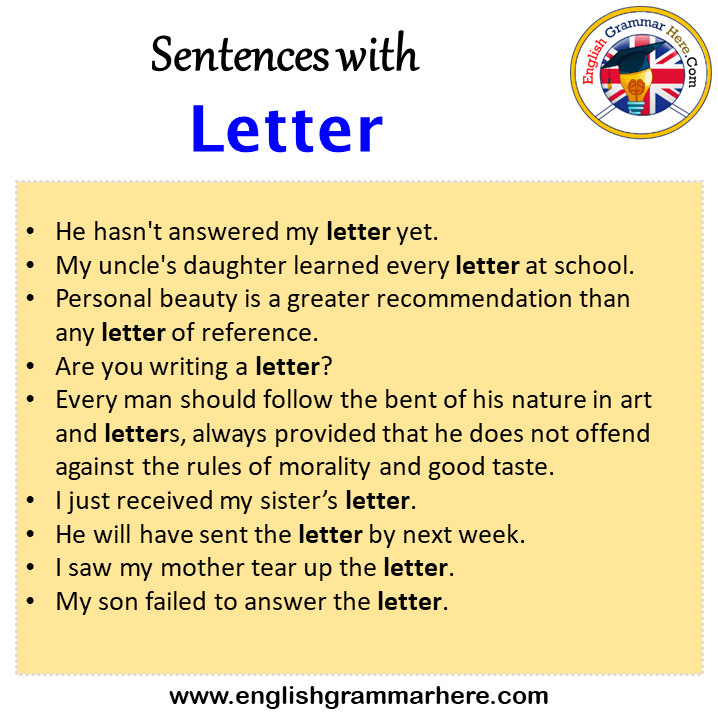 Sentences with Letter, Letter in a Sentence in English, Sentences For Letter