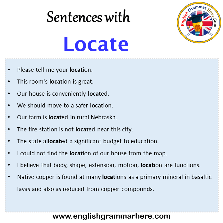 Sentences with Locate, Locate in a Sentence in English, Sentences For Locate
