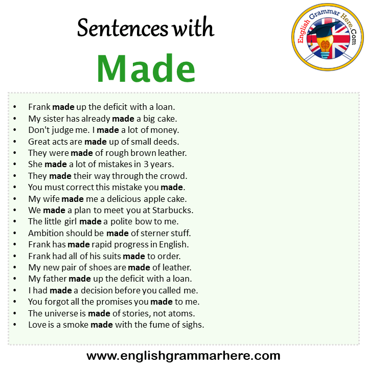 Sentences with Made, Made in a Sentence in English, Sentences For Made