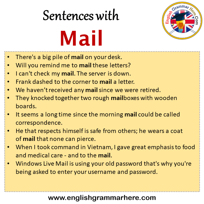 Sentences with Mail, Mail in a Sentence in English, Sentences For Mail