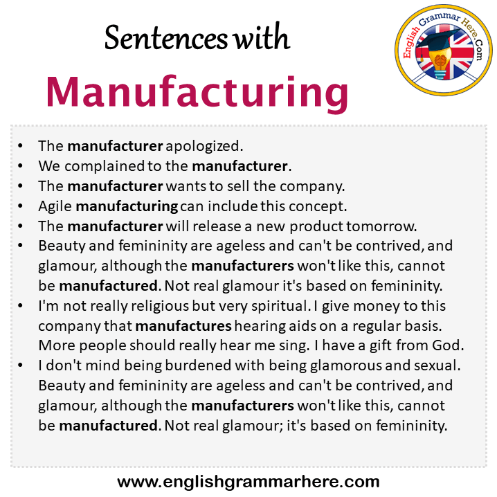 Sentences with Manufacturing, Manufacturing in a Sentence in English, Sentences For Manufacturing