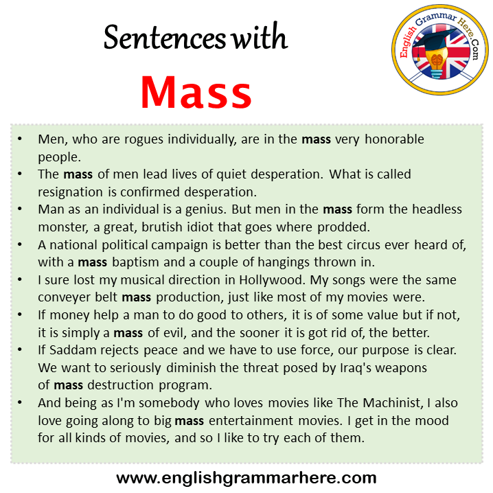 Sentences with Mass, Mass in a Sentence in English, Sentences For Mass