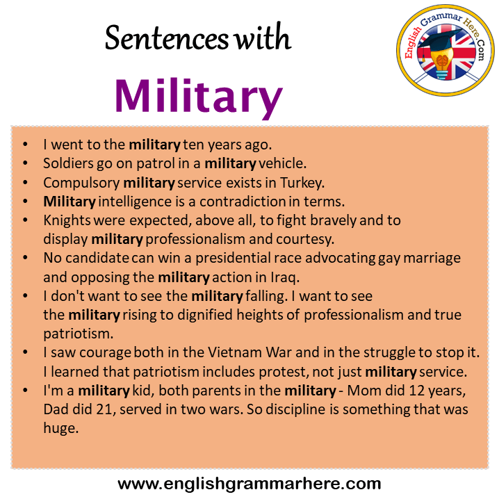 Sentences with Military, Military in a Sentence in English, Sentences For Military