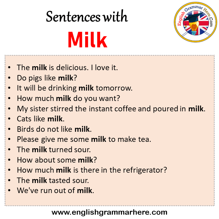 Sentences with Milk, Milk in a Sentence in English, Sentences For Milk