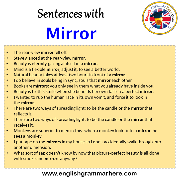 Sentences with Mirror, Mirror in a Sentence in English, Sentences For Mirror