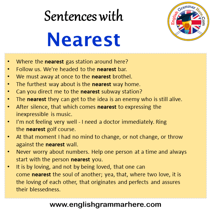 Sentences with Nearest, Nearest in a Sentence in English, Sentences For Nearest
