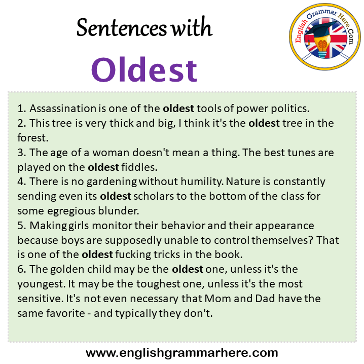 Sentences with Oldest, Oldest in a Sentence in English, Sentences For Oldest