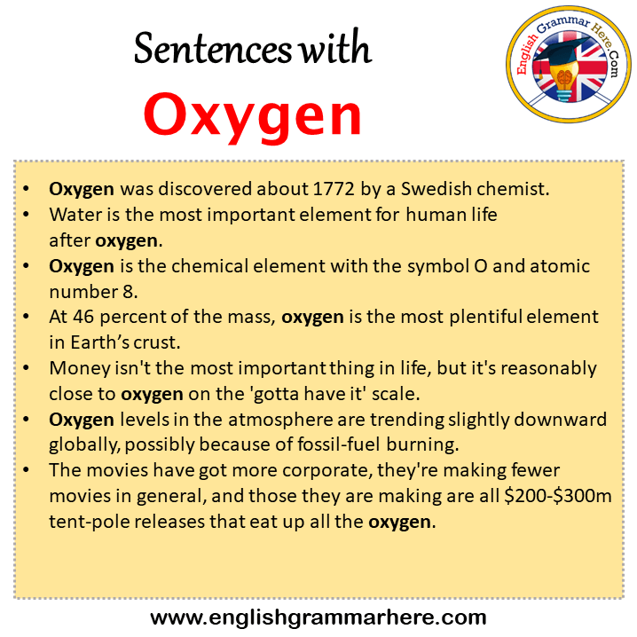 Sentences with Oxygen, Oxygen in a Sentence in English, Sentences For Oxygen