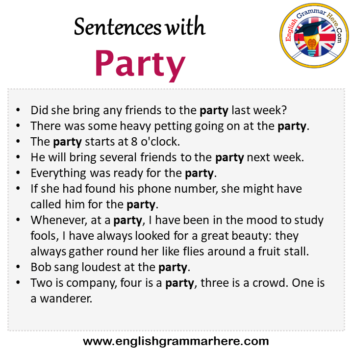 Sentences with Party, Party in a Sentence in English, Sentences For Party