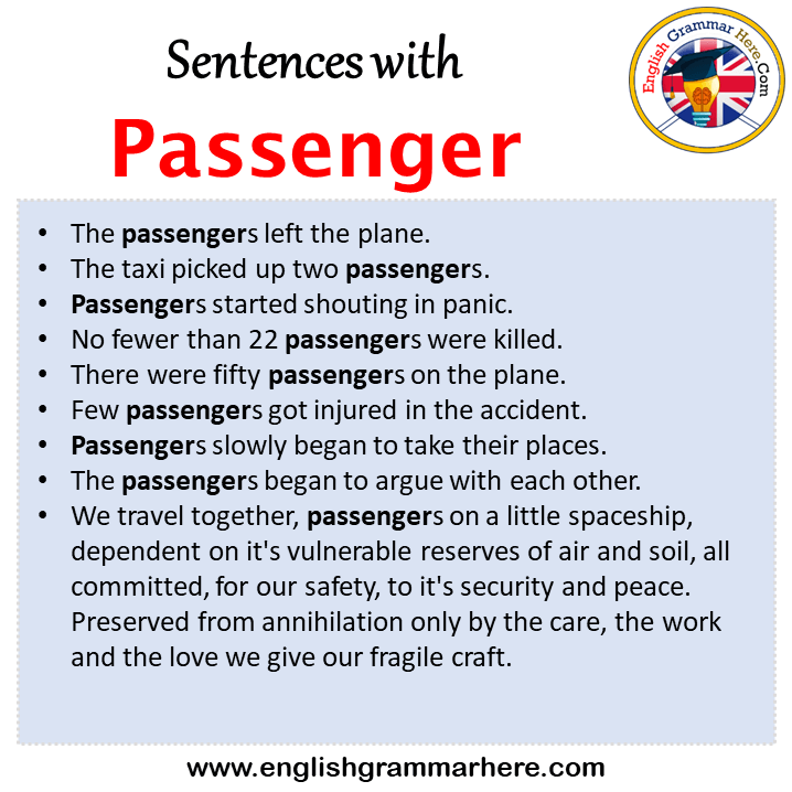Sentences with Passenger, Passenger in a Sentence in English, Sentences For Passenger