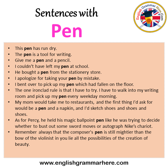 Sentences with Pen, Pen in a Sentence in English, Sentences For Pen