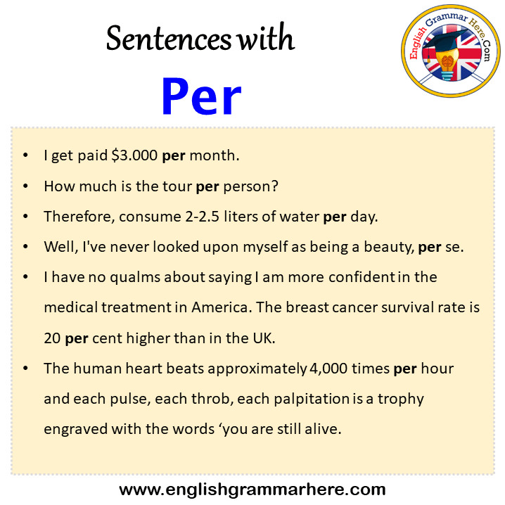 Sentences with Per, Per in a Sentence in English, Sentences For Per