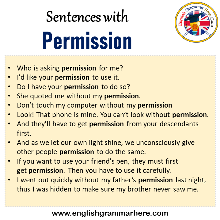 Sentences with Permission, Permission in a Sentence in English, Sentences For Permission