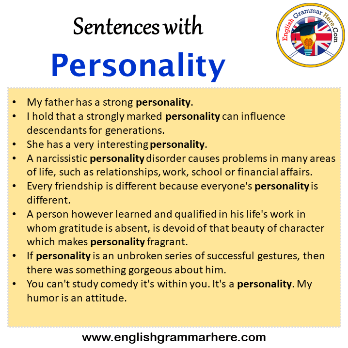 Sentences with Personality, Personality in a Sentence in English, Sentences For Personality