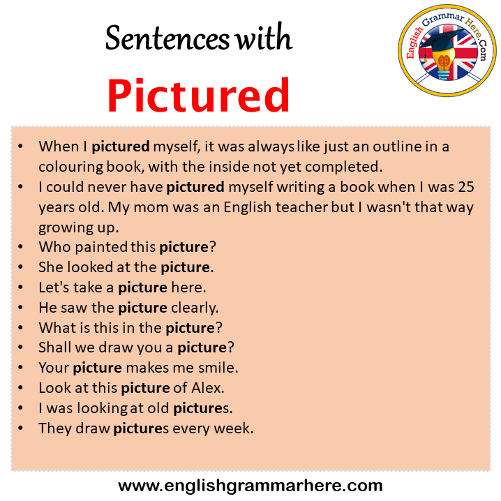 Sentences with Pictured, Pictured in a Sentence in English, Sentences For Pictured