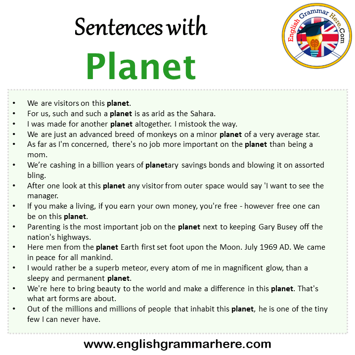 Sentences with Planet, Planet in a Sentence in English, Sentences For Planet