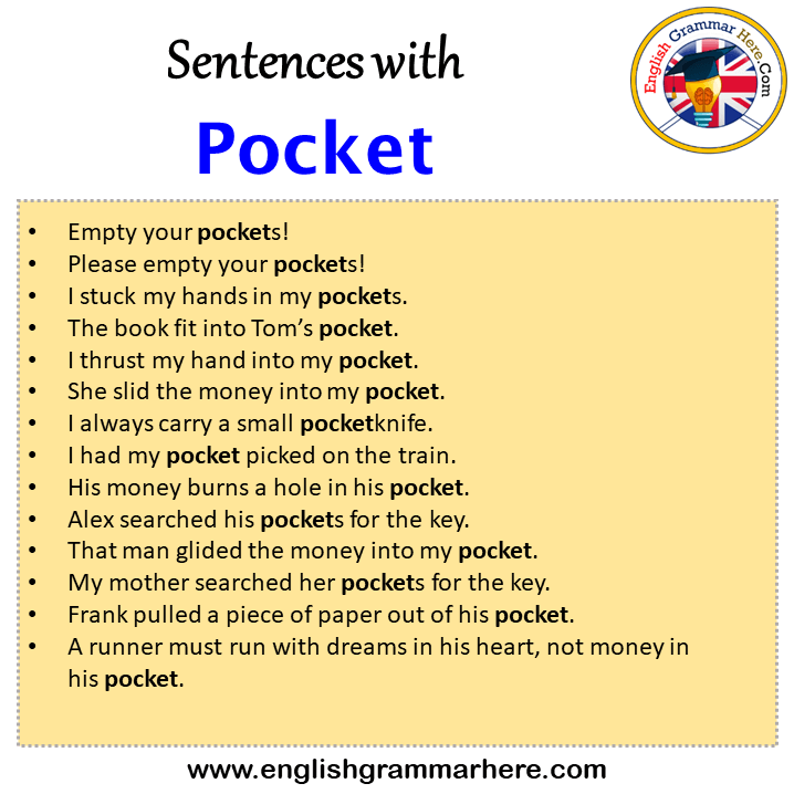 Sentences with Pocket, Pocket in a Sentence in English, Sentences For Pocket