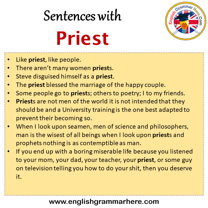 Sentences with Priest, Priest in a Sentence in English, Sentences For Priest
