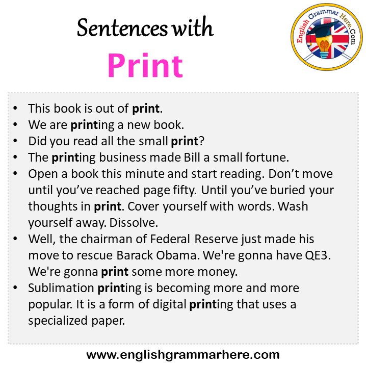 Sentences with Print, Print in a Sentence in English, Sentences For Print